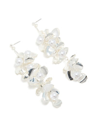 Silver Pearls & Bold Flower Drop Earrings - link has visual effect only