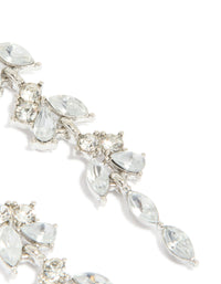 Silver Diamante Thin Floral Drop Earrings - link has visual effect only