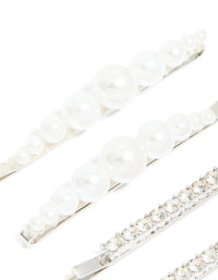 Silver Multi Pearl Hair Clips 4-Pack - link has visual effect only