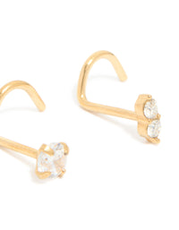 Gold Plated Surgical Steel Cubic Zirconia Cork Screw Nose Studs 3-Pack - link has visual effect only