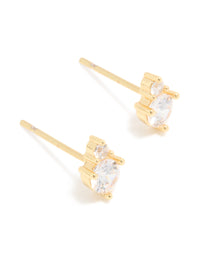 Waterproof Gold Plated Stainless Steel April Cubic Zirconia Duo Stud Earrings - link has visual effect only