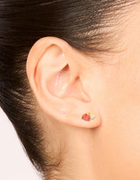 Waterproof Gold Plated Stainless Steel Cubic Zirconia Duo January Birthstone Stud Earrings - link has visual effect only