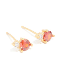 Waterproof Gold Plated Stainless Steel Cubic Zirconia Duo January Birthstone Stud Earrings - link has visual effect only