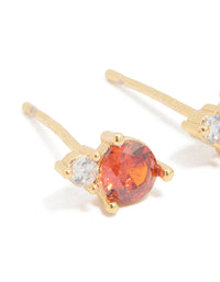 Waterproof Gold Plated Stainless Steel Cubic Zirconia Duo January Birthstone Stud Earrings - link has visual effect only