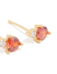 Waterproof Gold Plated Stainless Steel Cubic Zirconia Duo January Birthstone Stud Earrings - link has visual effect only