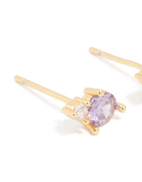 Waterproof Gold Plated Stainless Steel Cubic Zirconia Duo February Birthstone Stud Earrings - link has visual effect only