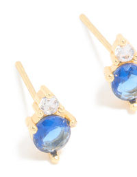 Waterproof Gold Plated Stainless Steel Cubic Zirconia Duo September Birthstone Stud Earrings - link has visual effect only