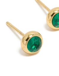 Waterproof Gold Plated Stainless Steel Emerald Cubic Zirconia May Birthstone Bezel Stud Earrings - link has visual effect only