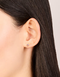 Waterproof Gold Plated Stainless Steel Cubic Zirconia February Birthstone Bezel Set Stud Earrings - link has visual effect only