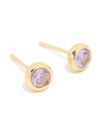 Waterproof Gold Plated Stainless Steel Cubic Zirconia February Birthstone Bezel Set Stud Earrings - link has visual effect only