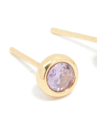 Waterproof Gold Plated Stainless Steel Cubic Zirconia February Birthstone Bezel Set Stud Earrings - link has visual effect only