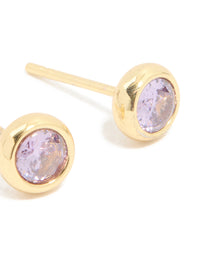 Waterproof Gold Plated Stainless Steel Cubic Zirconia February Birthstone Bezel Set Stud Earrings - link has visual effect only