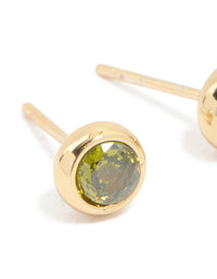 Waterproof Gold Plated Stainless Steel Cubic Zirconia August Birthstone Bezel Set Stud Earrings - link has visual effect only