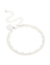 Silver Diamante Cup Chain & Link Chain Layered Bracelet - link has visual effect only
