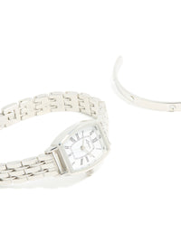Silver Watch & Diamante Wrist Cuff Set - link has visual effect only