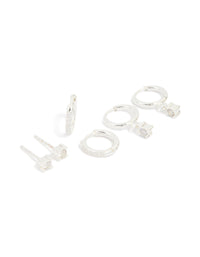 Waterproof Stainless Steel Diamante Stud & Huggie Earrings 3-Pack - link has visual effect only