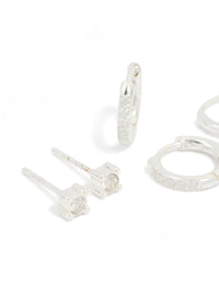 Waterproof Stainless Steel Diamante Stud & Huggie Earrings 3-Pack - link has visual effect only