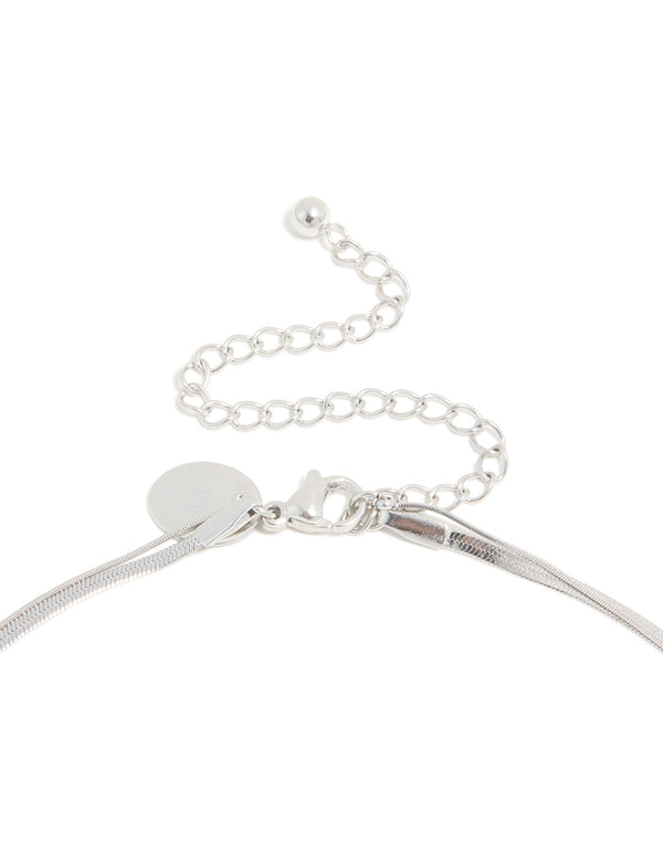 Waterproof Stainless Steel Cubic Zirconia & Chain Pendant Layered Necklace