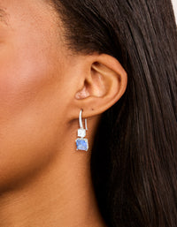 Silver Sapphire Cubic Zirconia Dainty Square Drop Earrings - link has visual effect only