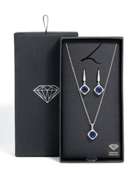 Silver Sapphire Cubic Zirconia Square Cushion Earrings & Necklace Set - link has visual effect only