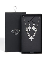 Silver Cubic Zirconia Lovely Floral Necklace & Earrings Set - link has visual effect only