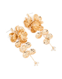 Gold Long Floral Drop Earrings - link has visual effect only