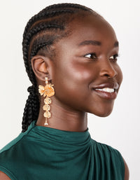 Gold Long Floral Drop Earrings - link has visual effect only