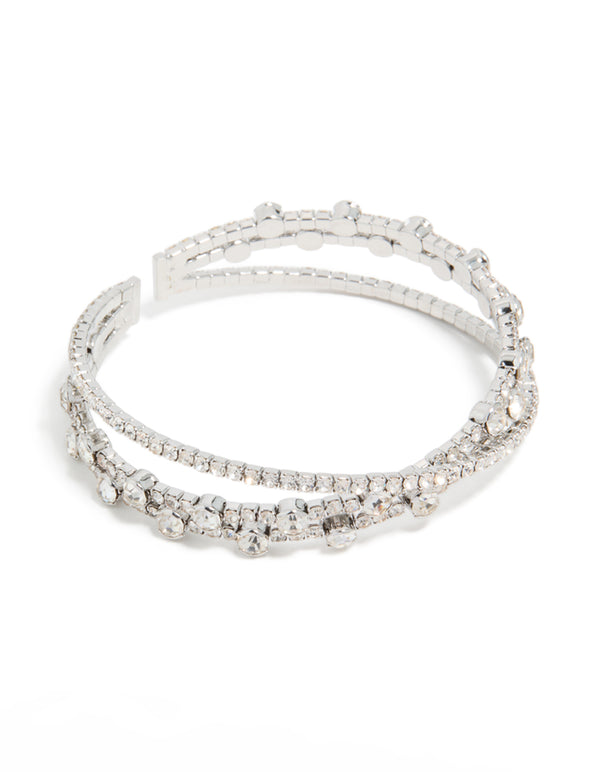 Silver Diamante Crossed Circle Wrist Cuff