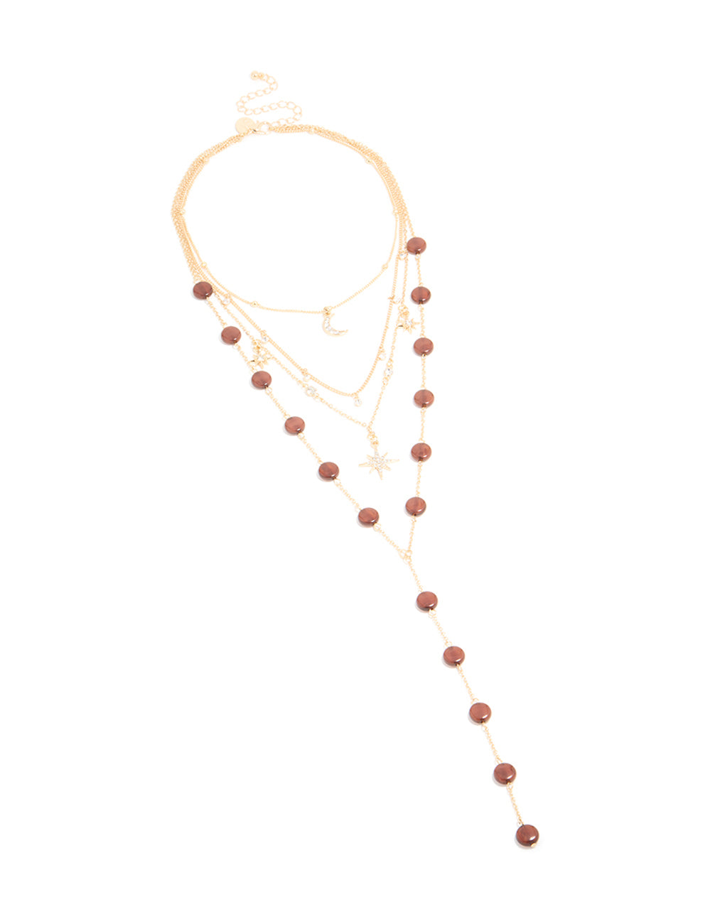 Gold Celestial Multi Rust Beaded Layered Y-Necklace