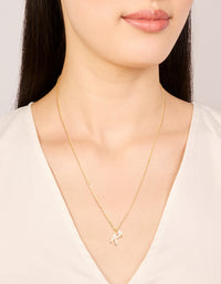 Gold Plated Cubic Zirconia & Pearl Letter K Necklace - link has visual effect only