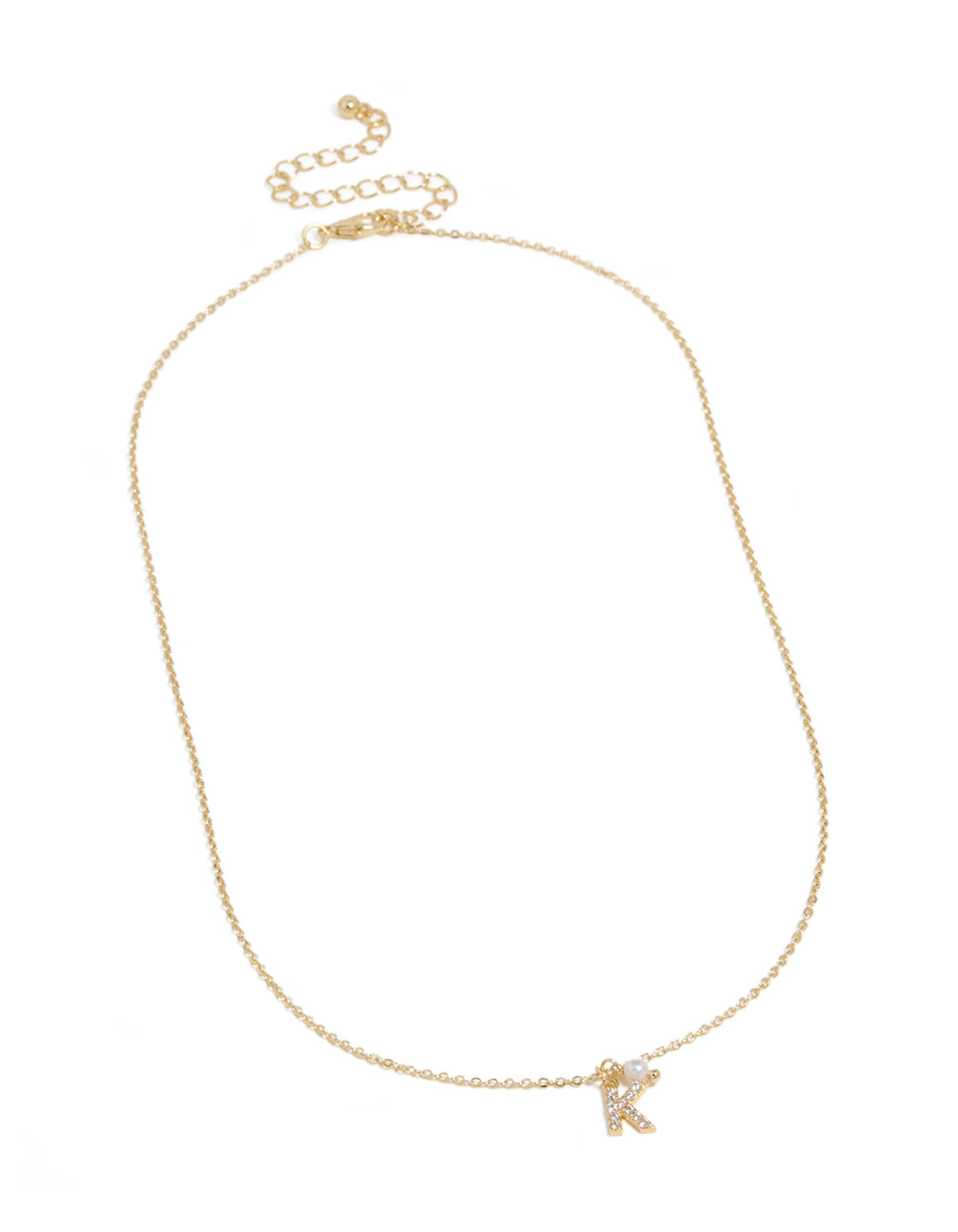 Gold Plated Cubic Zirconia & Pearl Letter K Necklace