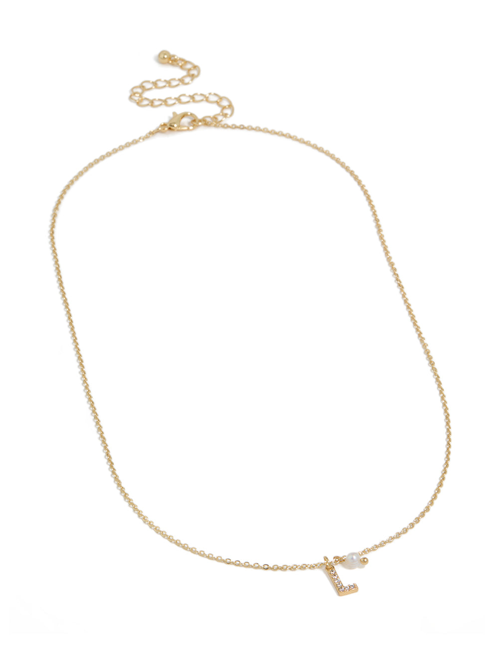 Gold Plated Cubic Zirconia & Pearl Letter L Necklace