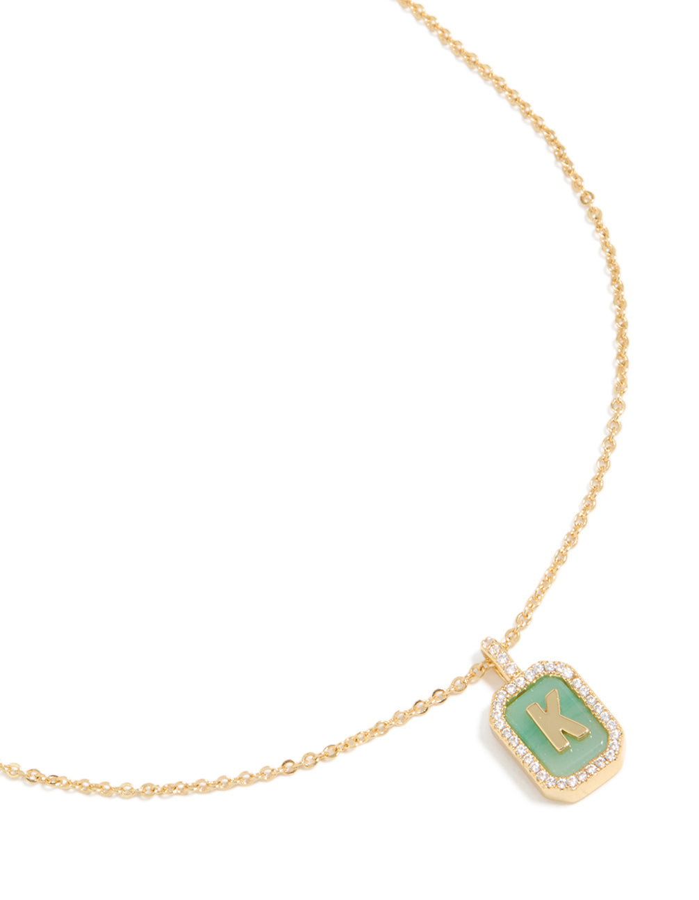 Gold Plated Brass Cubic Zirconia Letter K Tag Necklace