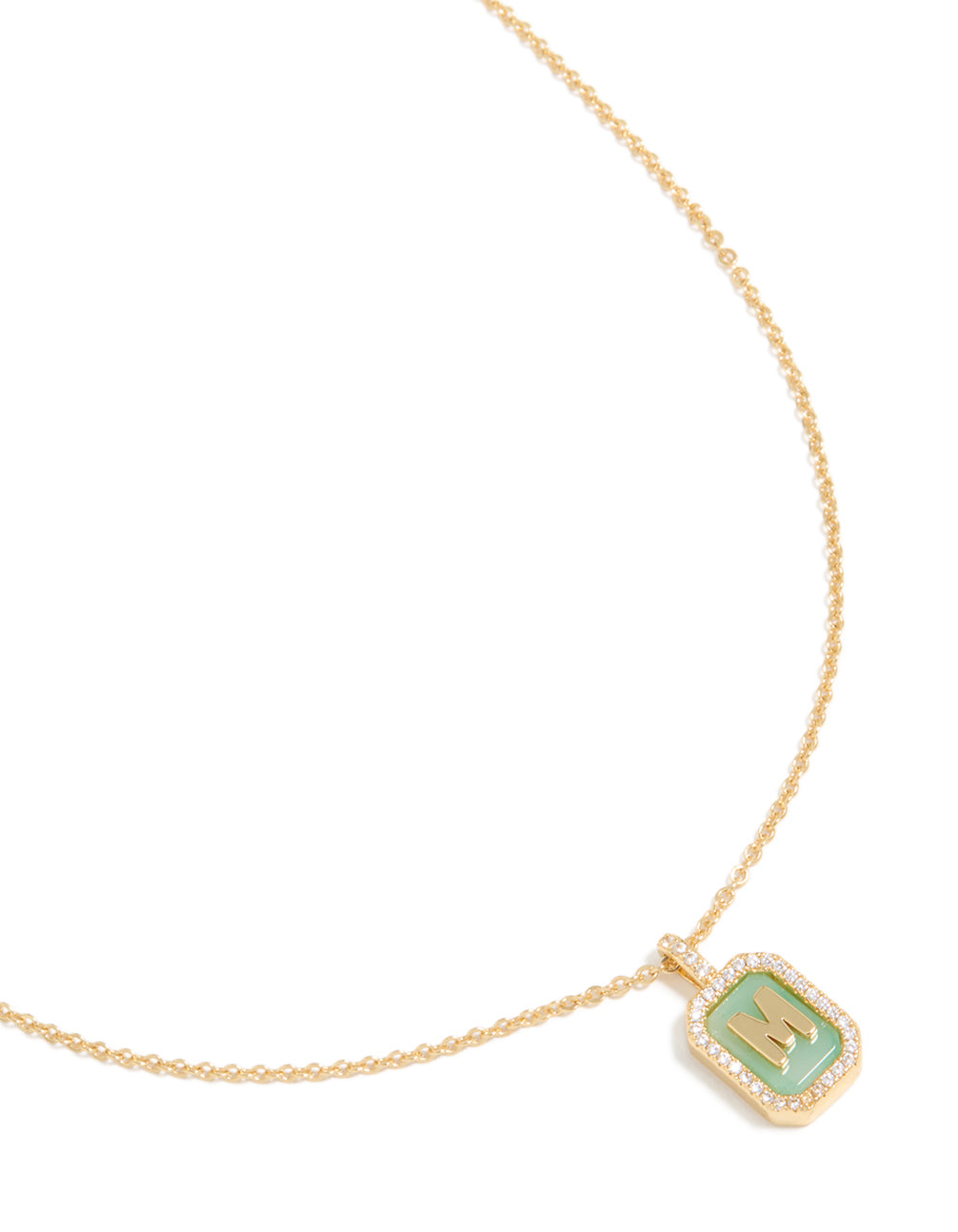 Gold Plated Brass Cubic Zirconia Letter M Tag Necklace