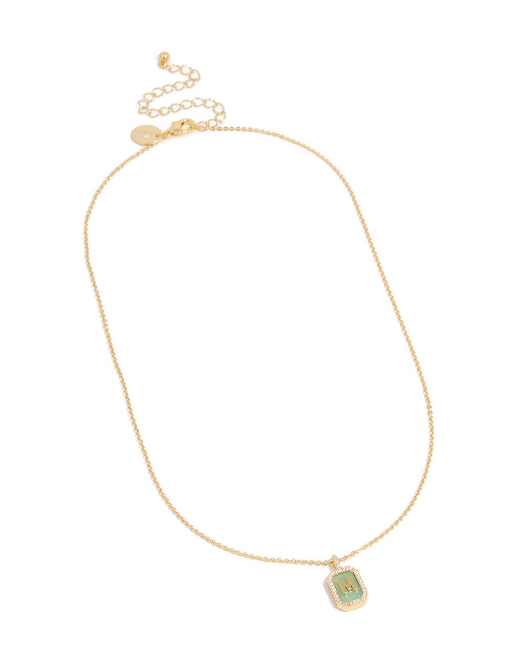 Gold Plated Brass Cubic Zirconia Letter M Tag Necklace
