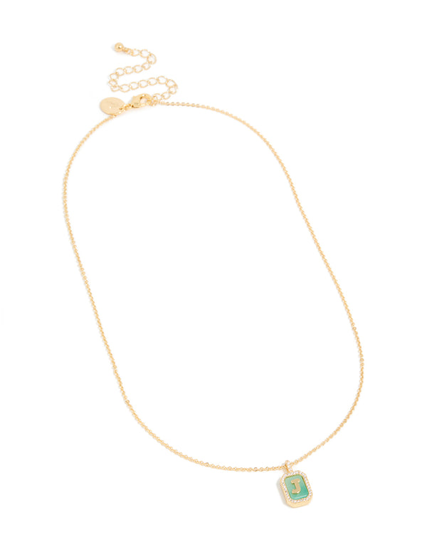 Gold Plated Brass Cubic Zirconia Letter J Tag Necklace