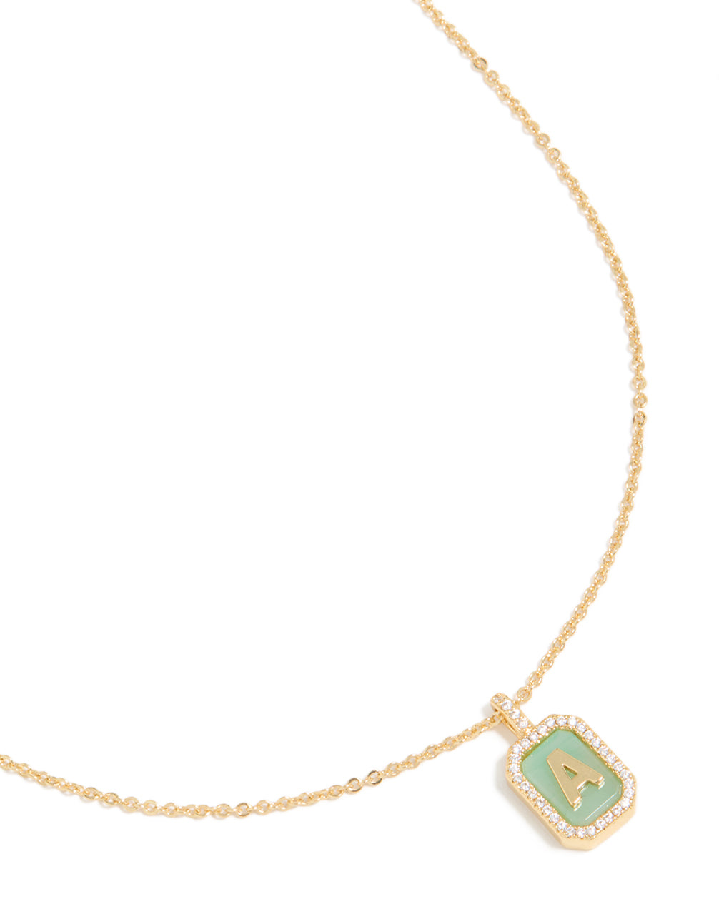Gold Plated Brass Cubic Zirconia Letter A Tag Necklace