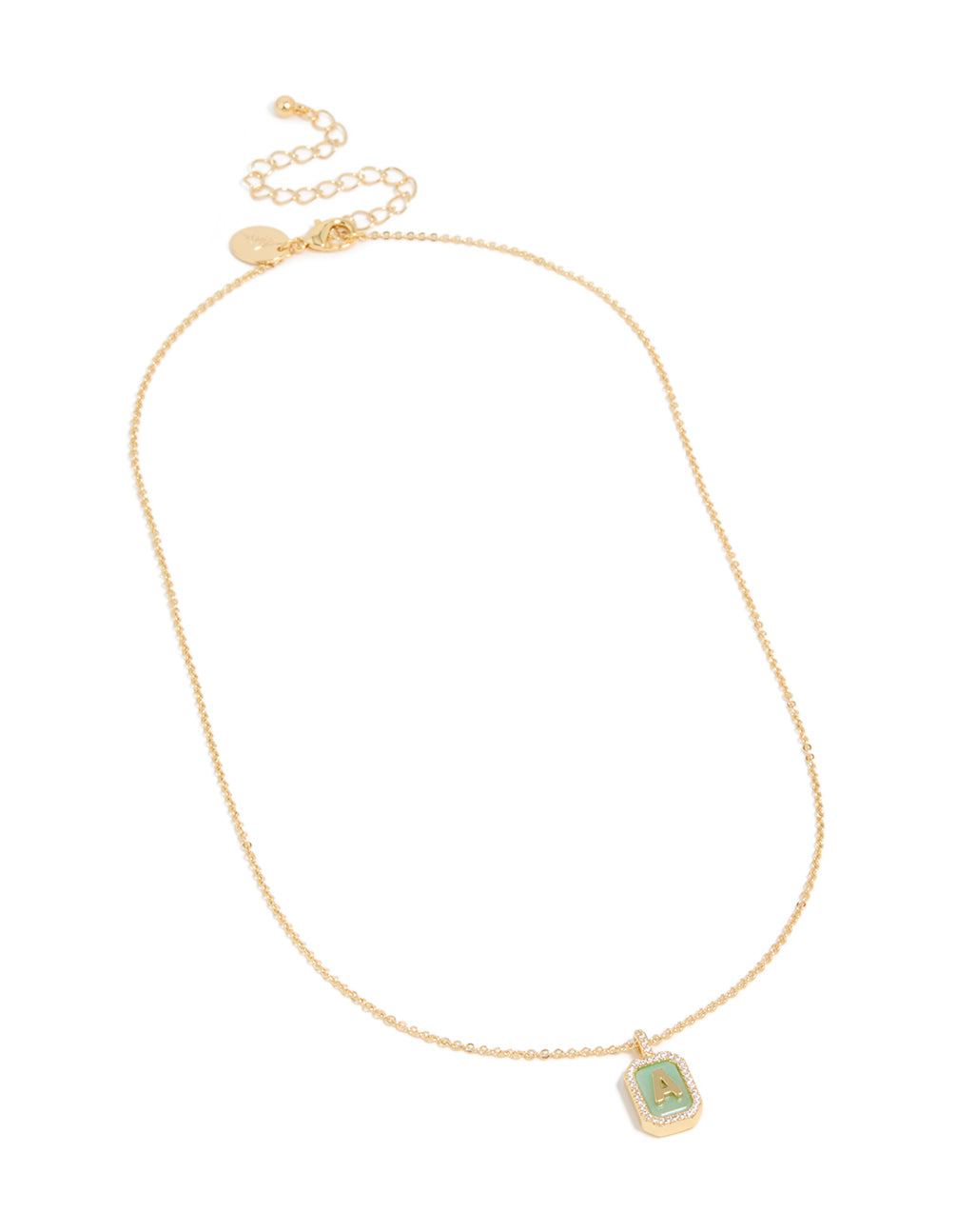 Gold Plated Brass Cubic Zirconia Letter A Tag Necklace