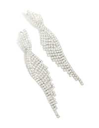 Silver Cubic Zirconia Statement Wing Drop Earrings - link has visual effect only