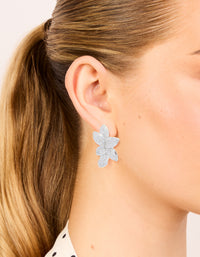 Silver Cubic Zirconia Pave Flower Stud Earrings - link has visual effect only