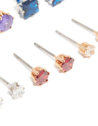 Silver Multicoloured Cubic Zirconia Classic Stud Earrings 6-Pack - link has visual effect only