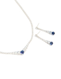 Silver Sapphire Blue Cubic Zirconia Graduating Pointed Earrings & Necklace Set - link has visual effect only