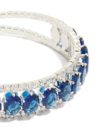 Silver Blue Cubic Zirconia Statement Oval Wrist Cuff - link has visual effect only