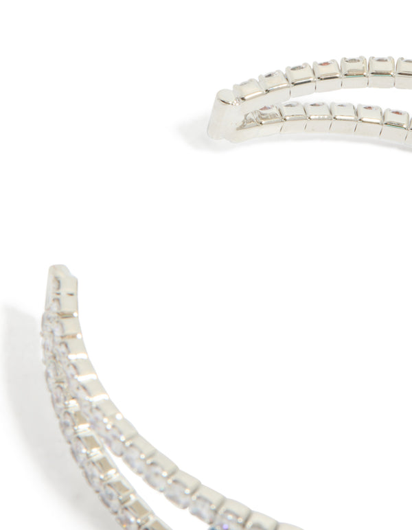 Silver Blue Cubic Zirconia Statement Oval Wrist Cuff
