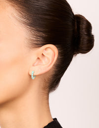 Gold Teal Enamel Small Twisted Hoop Earrings - link has visual effect only