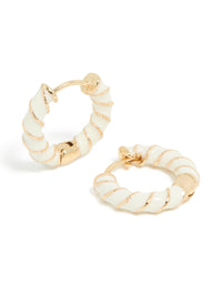 Gold White Enamel Small Twisted Hoop Earrings - link has visual effect only