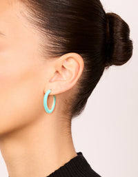 Gold Aqua Enamel Irregular Hoop Earrings - link has visual effect only