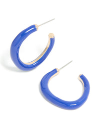 Gold Dark Blue Enamel Irregular Hoop Earrings - link has visual effect only