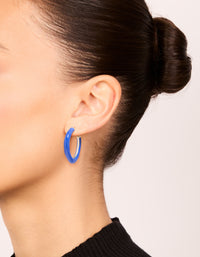 Gold Dark Blue Enamel Irregular Hoop Earrings - link has visual effect only
