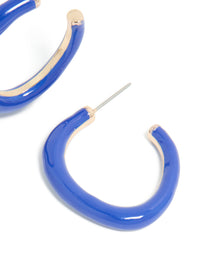 Gold Dark Blue Enamel Irregular Hoop Earrings - link has visual effect only